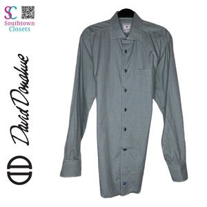 David Donahue Green, Blue, White, Brown Gingham Dress Shirt. Large. 100% Cotton